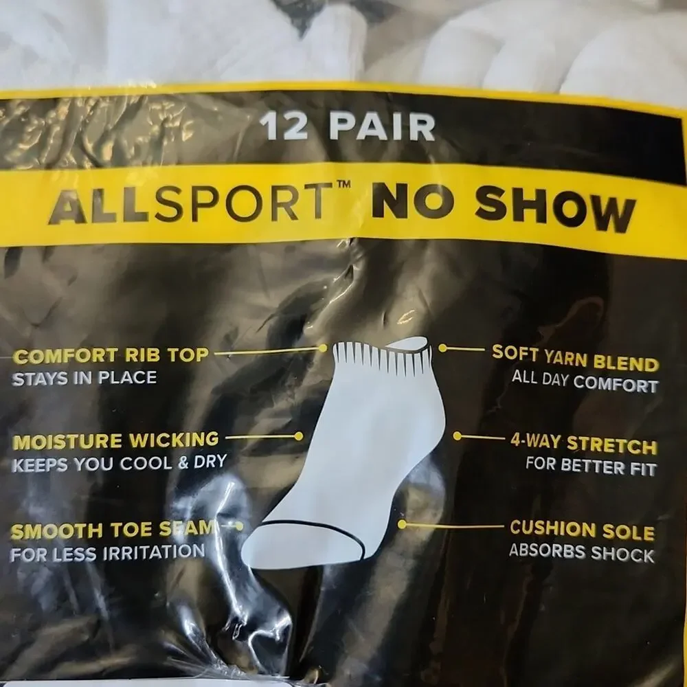Powersox Men's‎ No Show White Socks 12 Pack Size 6-12 Wicking Cushion Sole